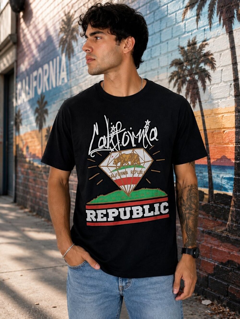 California Republic Diamond Graphic Tee Large